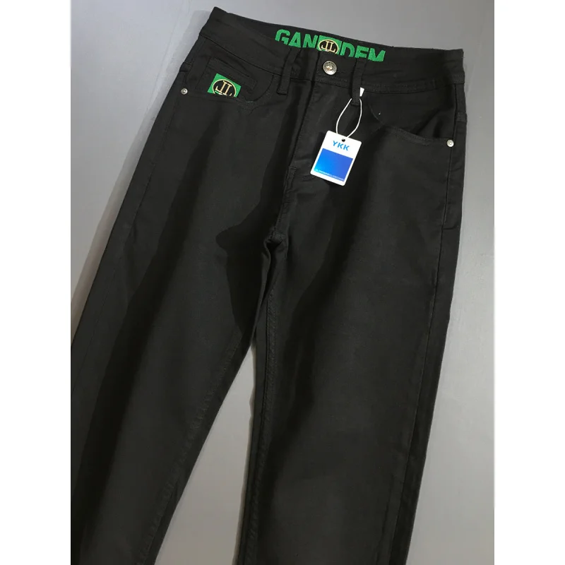 봄 여름 남성용 고급 순수 블랙 진, 심플하고 다재다능한, 가벼운 명품 자수, 슬림핏, 스키니 팬츠