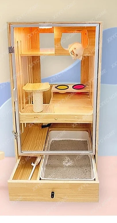 

Villa with Toilet Integrated Household Cat House a Cat Hanging Bowl Two-Layer Cat Cabinet Pet Shop Cattery