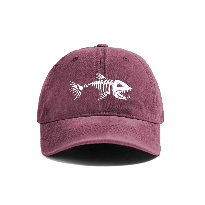Fishbone Baseball Cap Summer Distressed Dad Hats Men Outdoor Fishing Skeleton Fish Bone Caps MZ-496