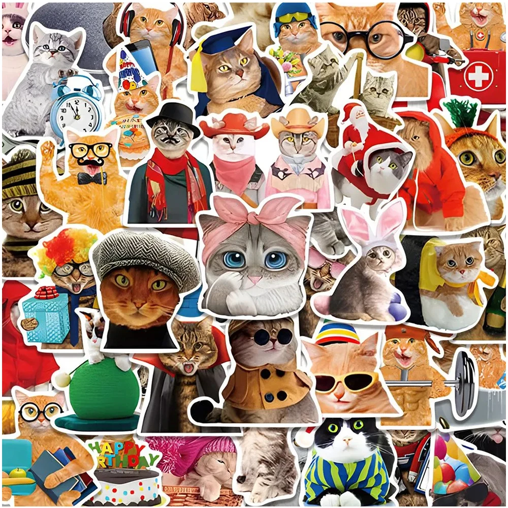 10/30/50pcs Funny Creative Cat MEME Stickers Cute Animal Expression Decoration Sticker for Notebook Laptop Stationery Decals Toy