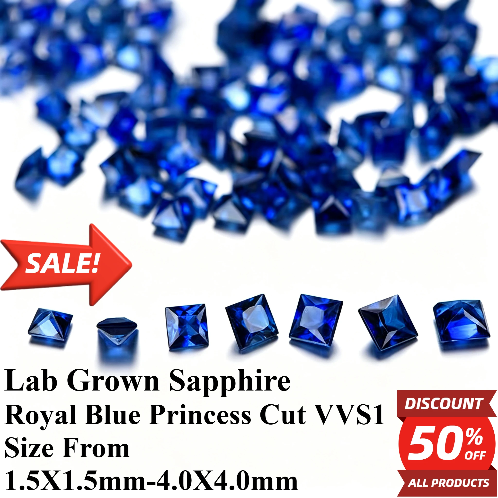 Royal Blue Lab Grown Sapphire Princess Cut Small‑Size Accent Stones Loose Gemstones For Jewelry Setting DIY Making