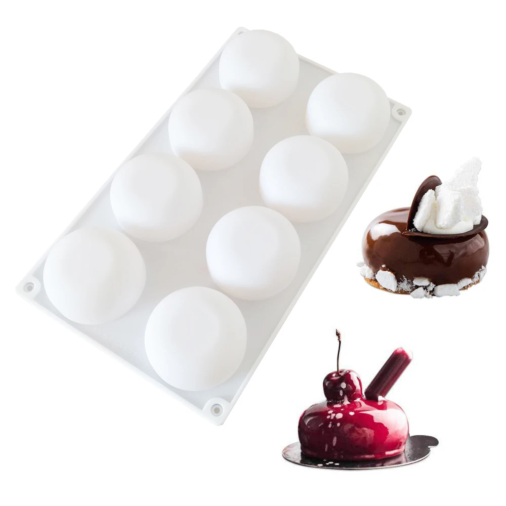 8 Cavity Flat Round Silicone Cake Mold for DIY Chocolate Mousse Jelly Pudding Pastry Ice Cream Dessert Bread Bakeware Pan Tools