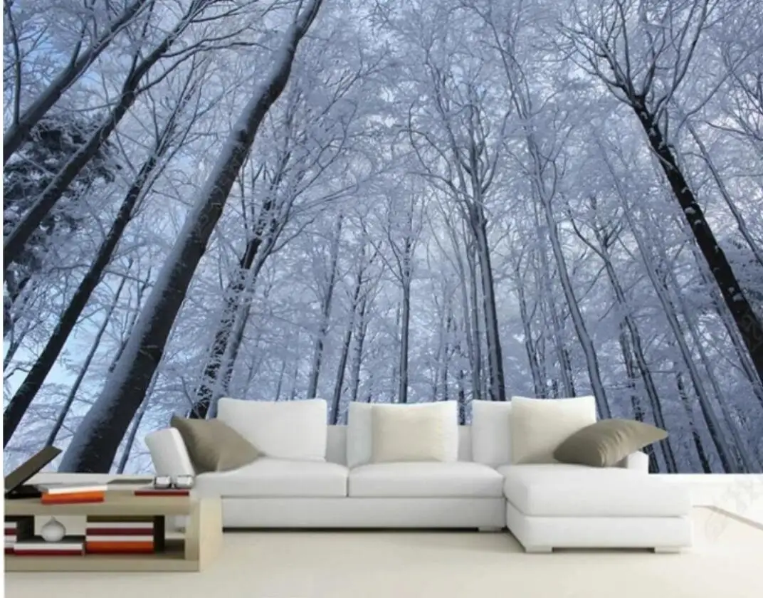 

Custom 3D Photo Wallpaper Big trees in the snow forest Bedroom and living room Wall Mural Wallpaper Papel De Parede