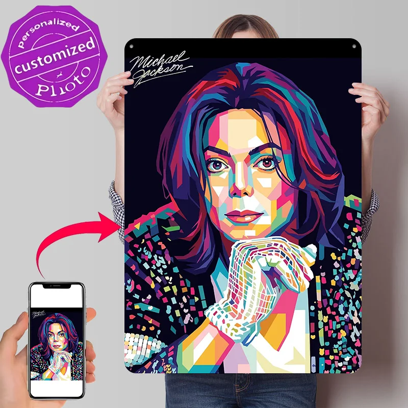 Michael Jackson Pop Art Portrait 3D Printed Texture Poster Personalized Wall Art Retro Metal Tin Signs for Bedroom Decoration