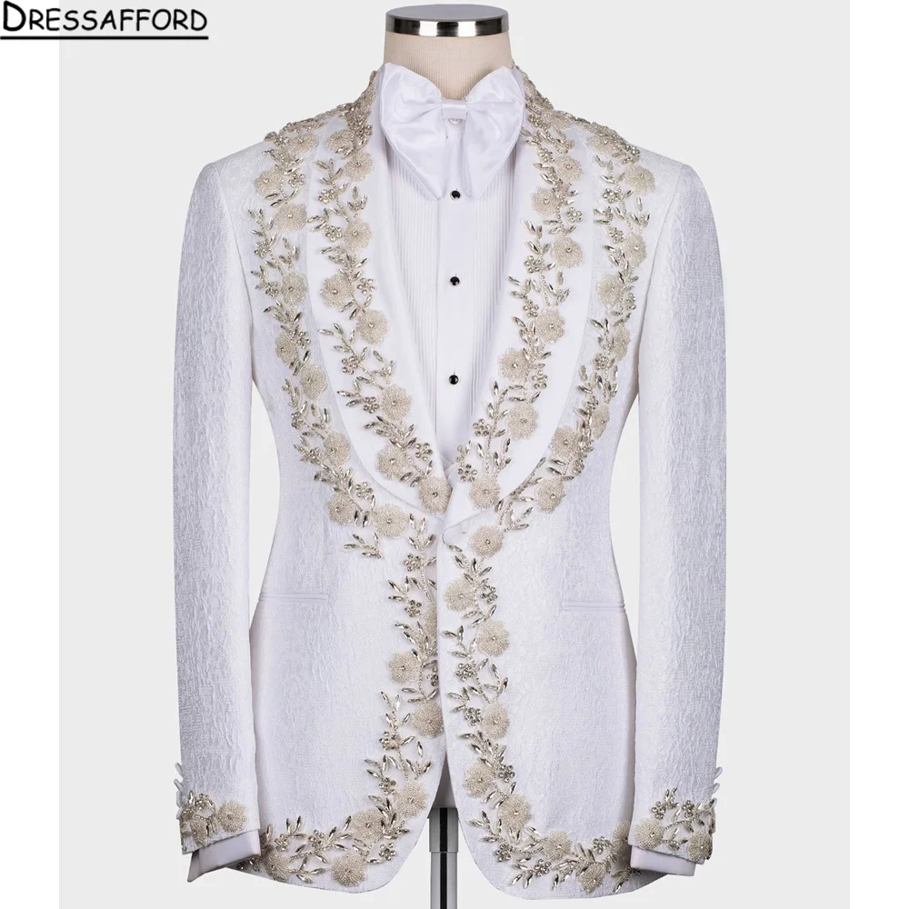 Jacquard Suit Male Business Casual Coat Fashion Men Wedding Party Tuxedo Dress Blazers Slim Fit Tops