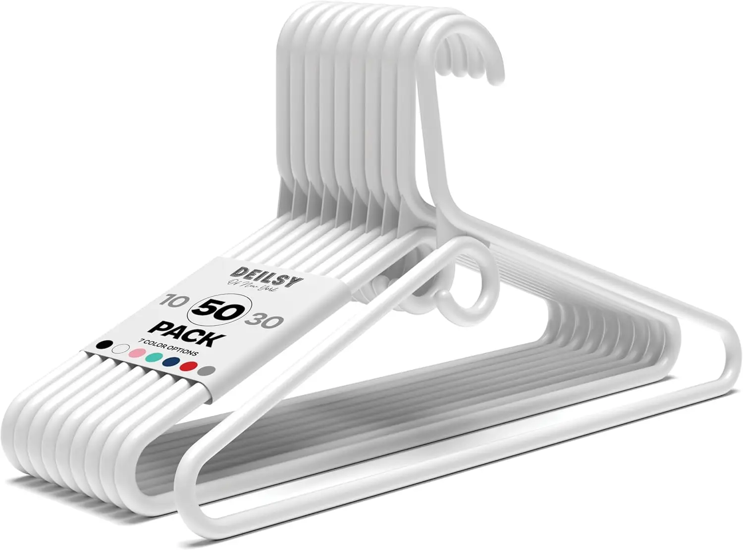 

Heavy Duty White Plastic Hangers with Hooks - 50 Pack for Shirts, Jackets, Pants, Dresses, Scarves & Belts