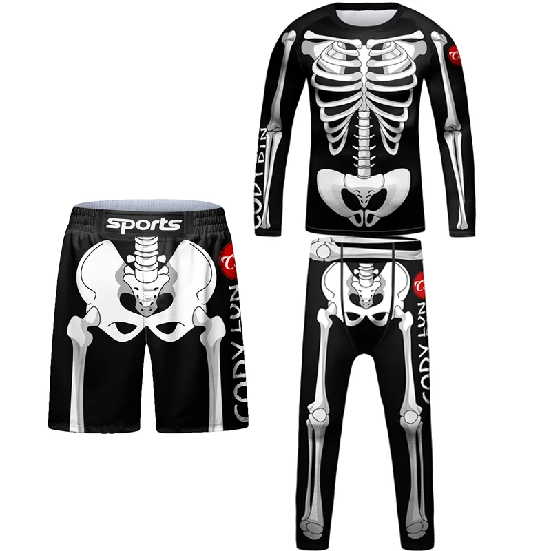 New MMA Jiu Jitsu T-shirt+Pant 4Pcs/set For Kid Bjj Rashguard Boxing Jerseys Children Sport Muay Thai Shorts Club Uniform Tights