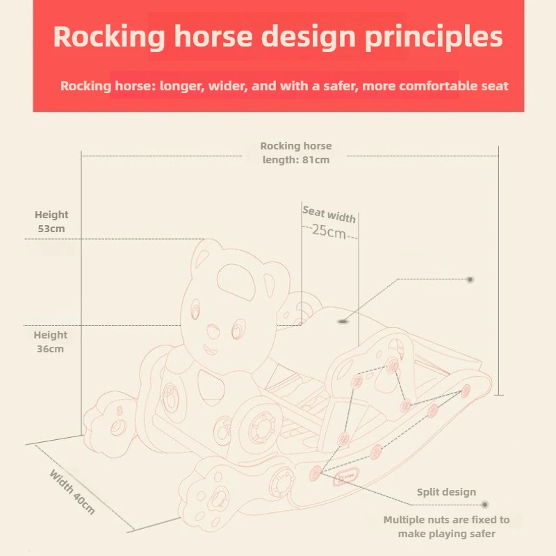 2025 New Indoor Plastic Rocking Horse for Bies and Children, Detachle 2-in-1 Combination Slide Toy, Rocking Horse Slide
