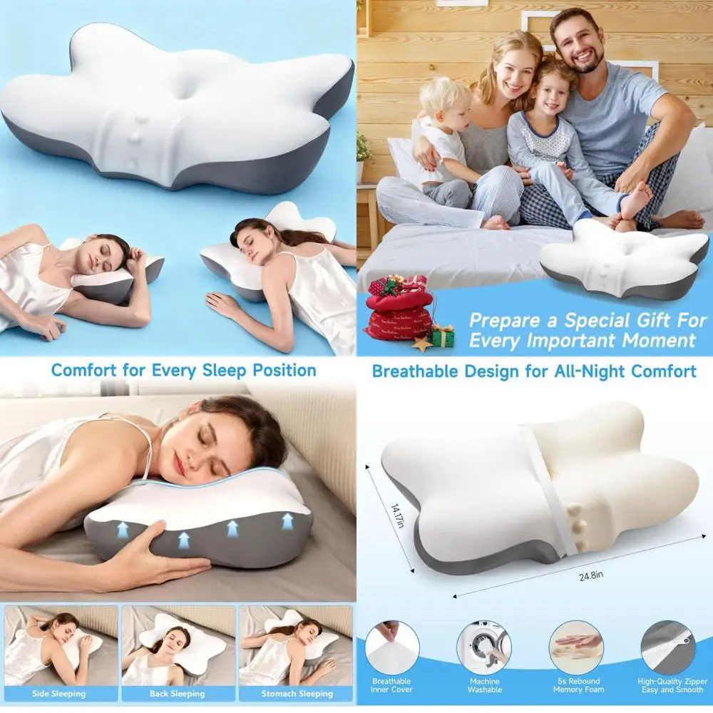 

Ergonomic Memory Foam Pillow with Dual Heights for Neck Support, Cooling Pillowcase Included, Ideal for Side, Back, and Stomach