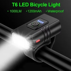1000LM T6 LED Bicycle Headlight USB Rechargeable Plastic Flashlight Cycling High & Low Beam Bike Light Accessories