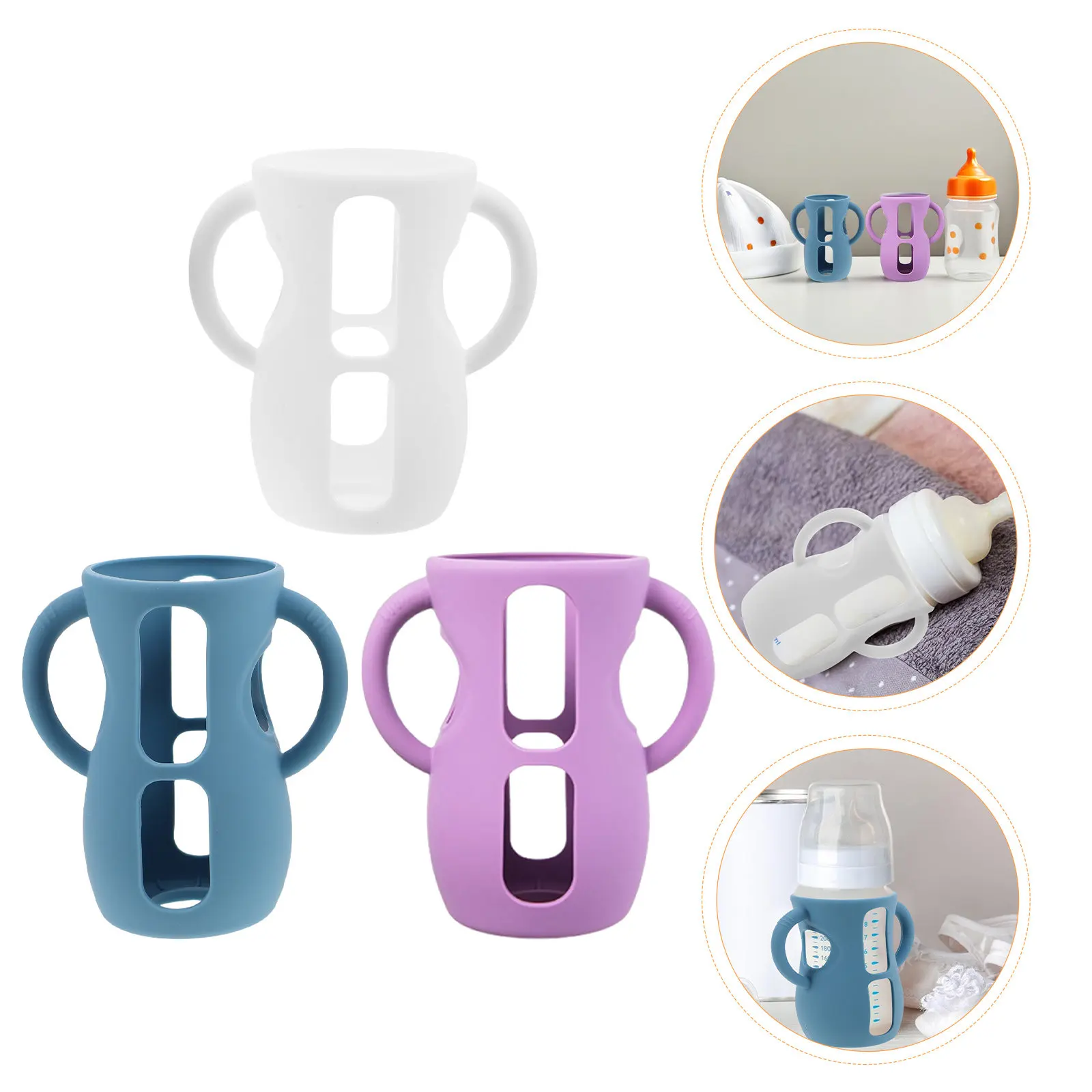 

3Pcs Silicone Baby Bottle Sleeve with Handles for 240Ml Glass Bottles Thermal Anti-Slip Protector Sleeve for Travel Use