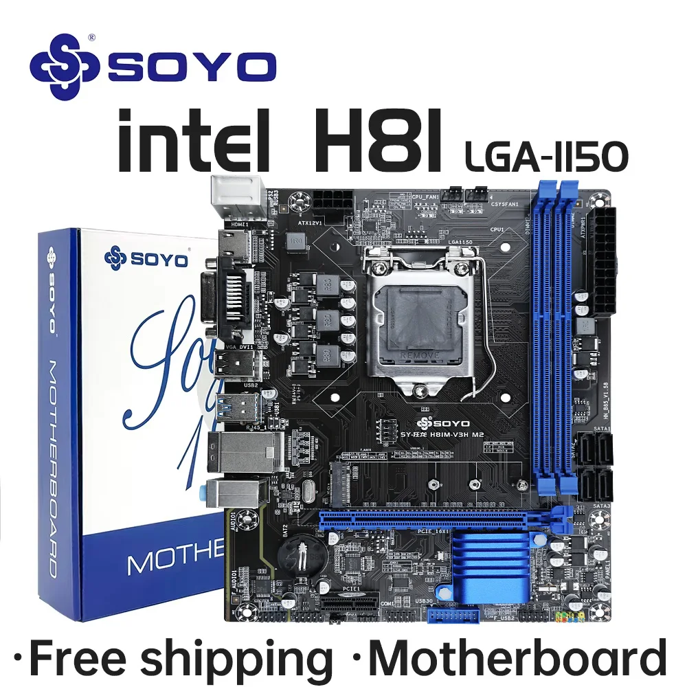 

SOYO H81 Motherboard DDR3 LGA 1150 RAM 16GB Support I3 I5 I7 Nvme NGFF M.2 Slot VGA HDMI-Compatible RJ45 Gaming Mainboard