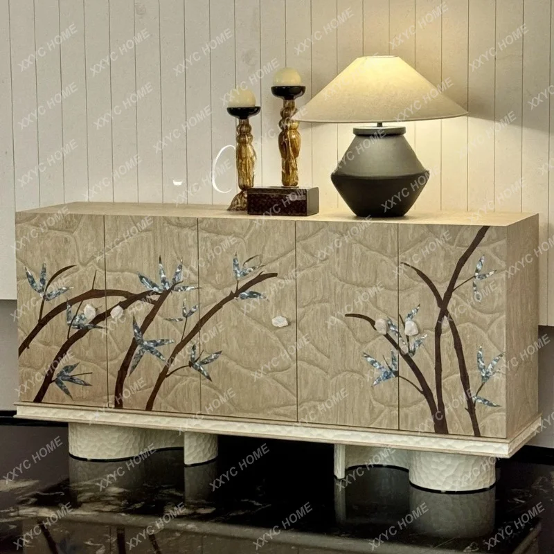 Medieval painted solid wood porch cabinet creative bamboo flower art side cabinet locker