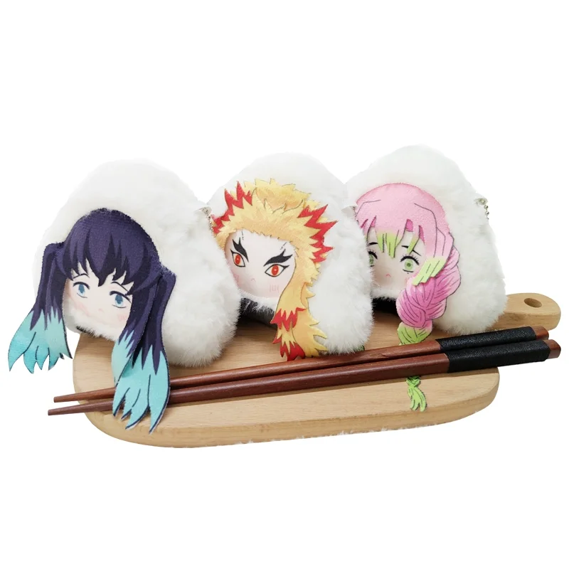 Stuffed Anime Demon Slayer 10cm Plush Rice Ball Pendant Toys for Fans Cute Douma Akaza Shinazugawa Sanemi Nezuko Onigiri Rings