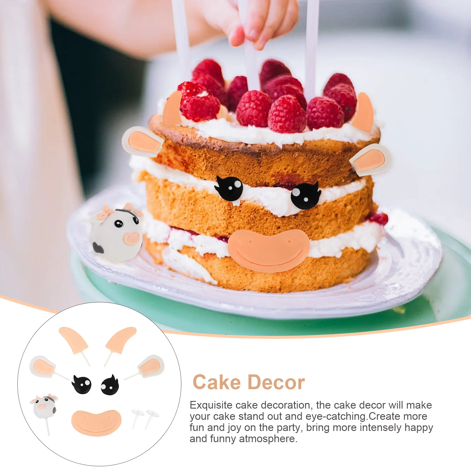 ชุดตกแต่งเค้กวัวน่ารัก 1 ชุด ทำจากดินเหนียวคุณภาพสูง ทนทาน เหมาะสำหรับตกแต่งเค้กวันเกิด งานเลี้ยงฉลองทารก และของหวาน