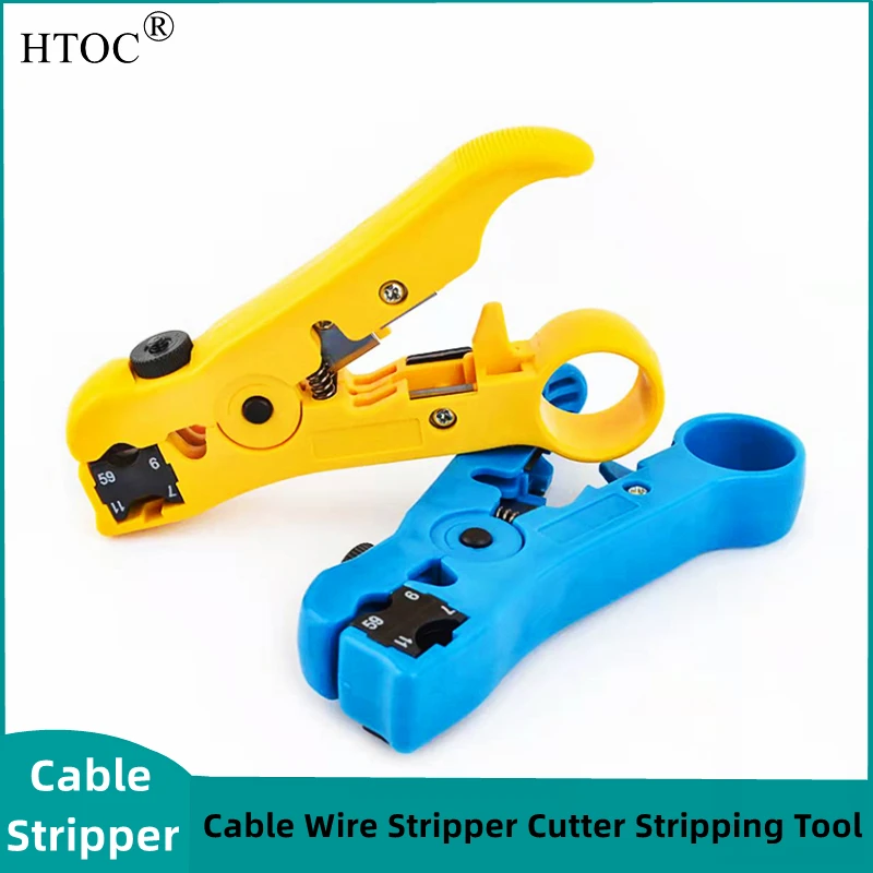 HTOC Universal Cable Wire Stripper Cutter Stripping Tool For Flat or Round UTP Cat5 Cat6 Wire Coax Coaxial (2 Colors)