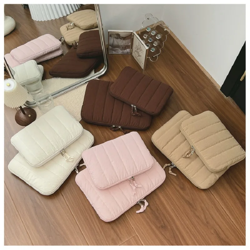 11/13/14 Inch Puffy Solid Color Stripes Laptop Sleeve Cover for MacBook Air Pro iPad Tablet Pouch Bag Fashion Notebook Soft Case