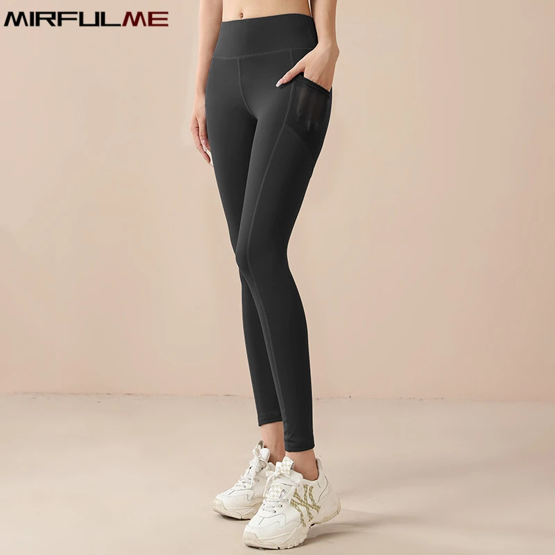 Women Sport Leggings High Waist Yoga Pant With Pocket Elastic Quick Dry Gym Fitness Tights Slim Peach Hip Running Trousers Femme