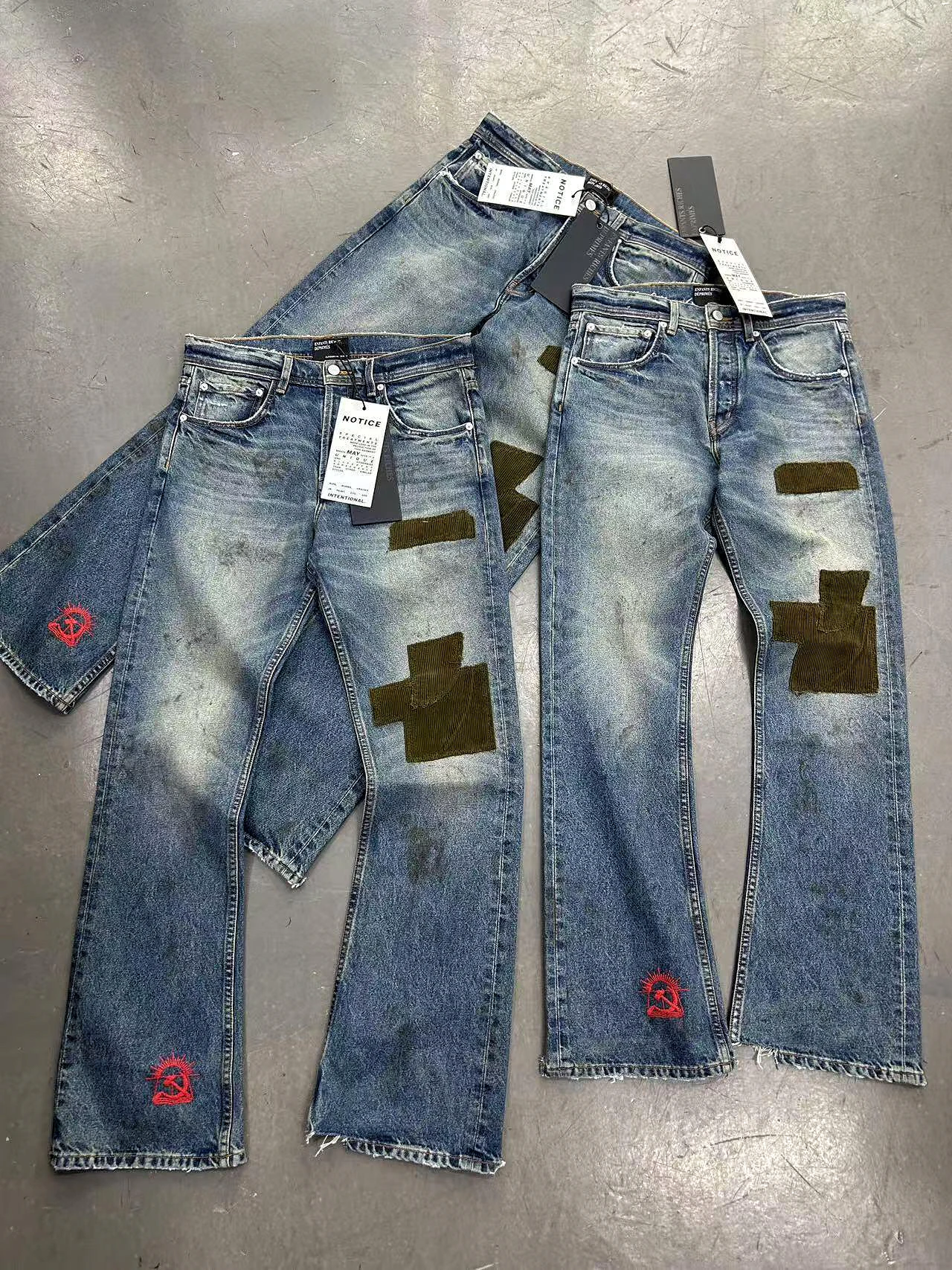 Velvet Burnished Slim Fit Destroyed Washed Micro Flared Denim Jeans Men Women Casual Comfortable Non Stretch Chinese Brand