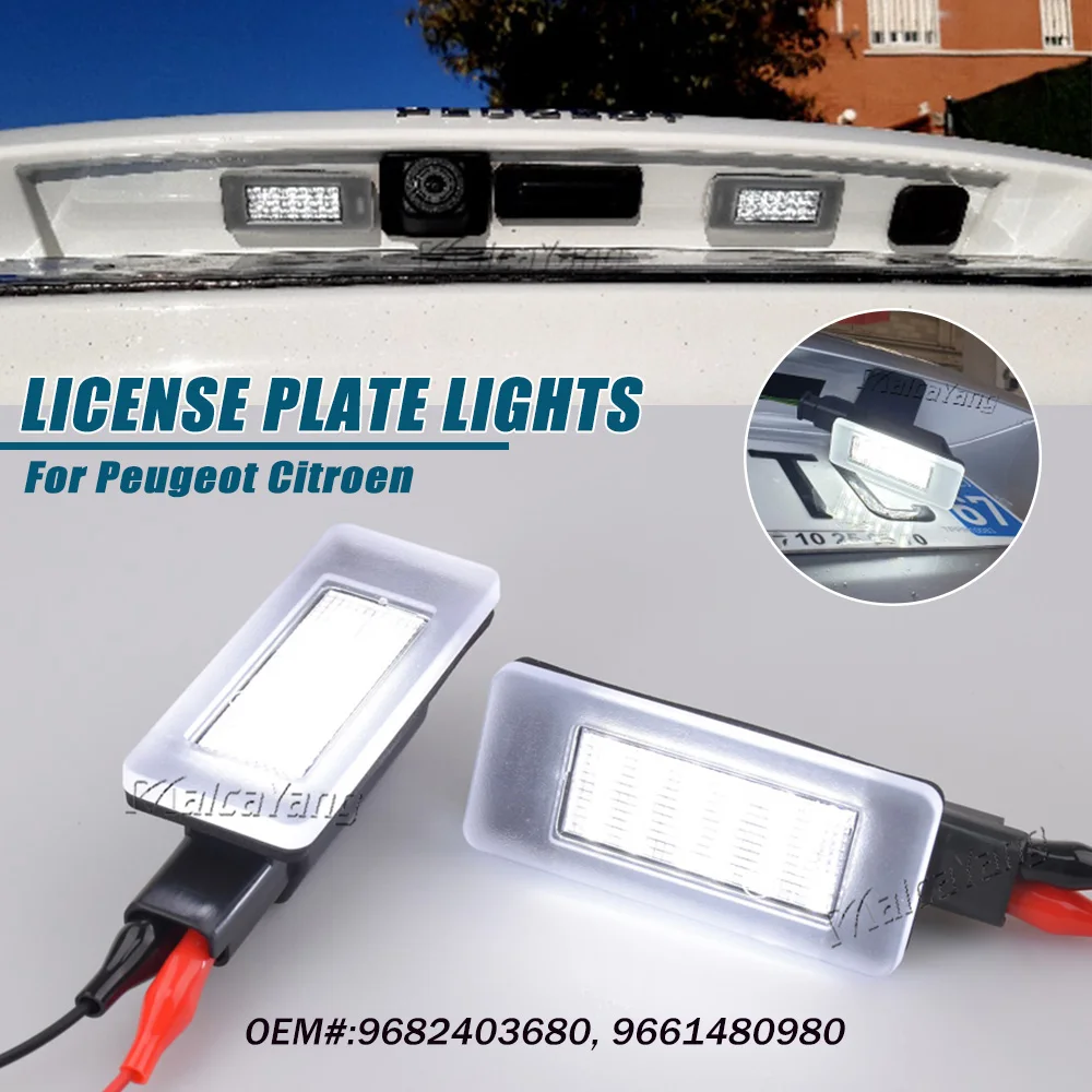 2Pcs LED License Plate Light For Citroen C4 C5 For Peugeot 207 CC 208 2008 308 II 3008 II 5008 MK2 Number Plate Lamp 9682403680