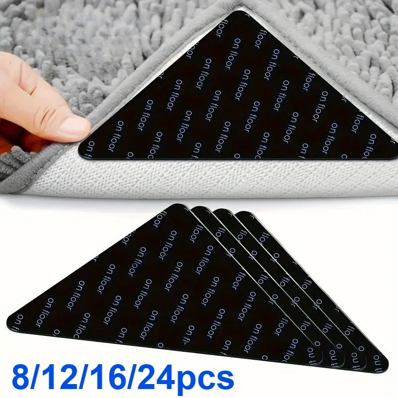 8/12/16/24pcs Rug Gripper Pads Reusable Double-Sided Stickers Keep Area Rugs Corners Flat Grips Hardwood Tile and Laminate Floor