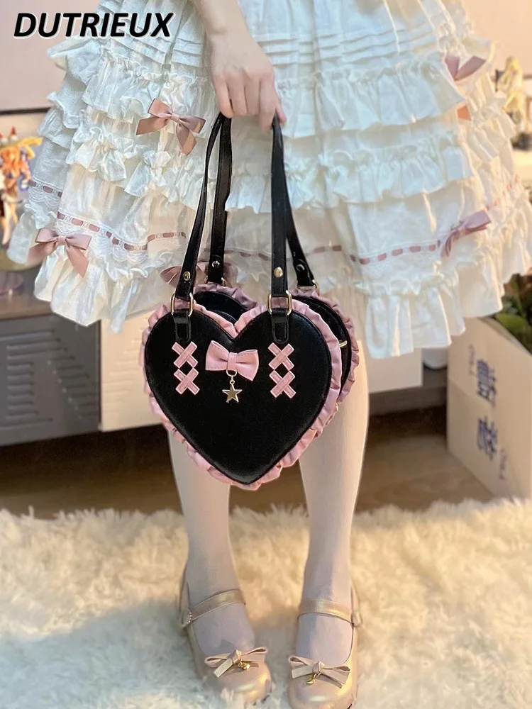 

Crossbody Portable Shoulder Bag Sweet Cute Heart Shape Lace Fashion Lolita Bags Female 2024 New Spring Autumn Handbags for Women