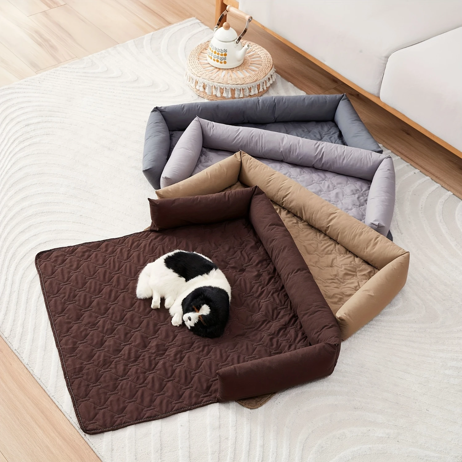 Small Dog Waterproof Pet Pad with Plush Pillow - Non-Slip Rectangle Design for Training, Sleeping, and Protection - Soft Cotton 