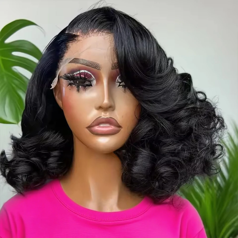 

Парик с HD-кружевной застежкой Body Wave, из бразильских натуральных волос, натуральный черный, 13x4, 13x6, с кружевным фронтом, волнистый, короткий парик-боб из человеческих волос