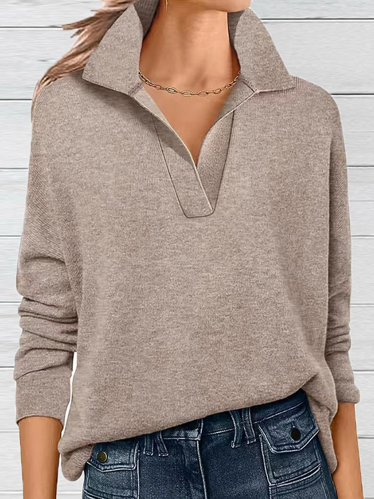 Fashion Women T-Shirts V Neck Long Sleeve Pullover Tops Female Autumn Winter Loose Shirt Women Casual Tee