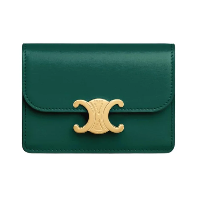 CELINE Triomphe Shiny Cow Leather Wallet, Card Holder Women's Racing Green 10I583DPV-31RG