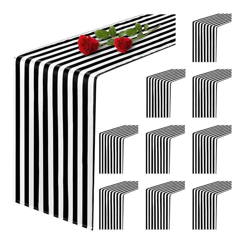 Time Saving 30 Pack Table Runner Polyester Table Decor Classic Black And White Striped Table Runner Modern Elegant Design