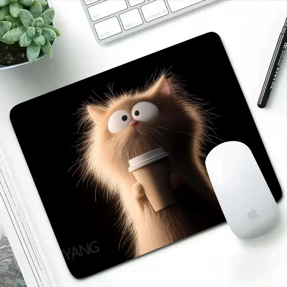 Fun Black Cat Hot Drink Printed Mouse Pad Square Office Game Computer Table Mats HD Rubber Anti-slip Mousepads Small Desk Pads