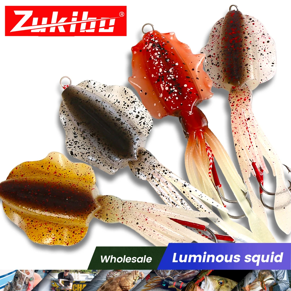 

ZUKIBO Luminous Squid Lure Skirt Octopus Trolling Fishing Bait Bionic Sinking Jigging Jig head With Lead Hook Rig Fishing Tackle