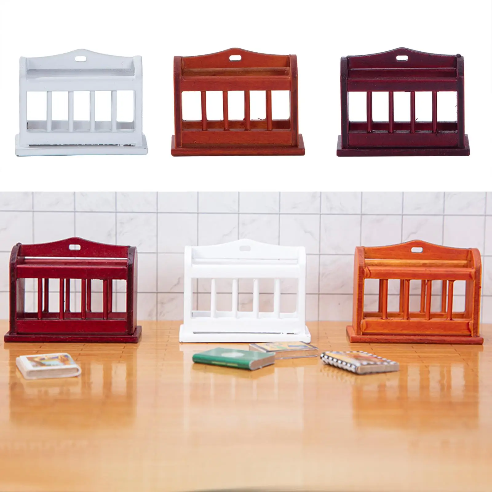 1 12 Scale Dollhouse Bookcase Wooden Miniature Shelf Magazine Stand for Doll House Living Room Study Room Decoration Kids Toy