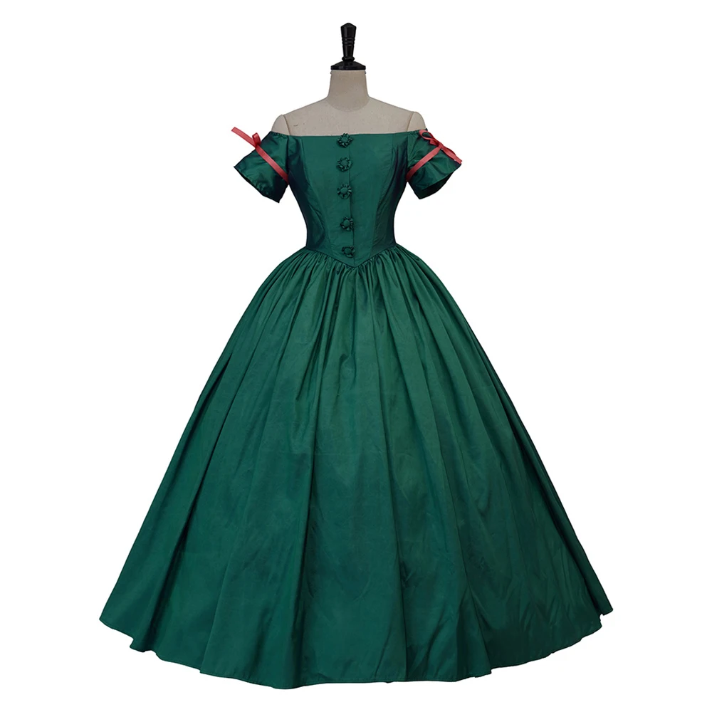 Medieval Victorian Cosplay Costume Vintage Elegant Green Princess Dress Halloween Carnival Masquerade Off the Shoulder Ball Gown