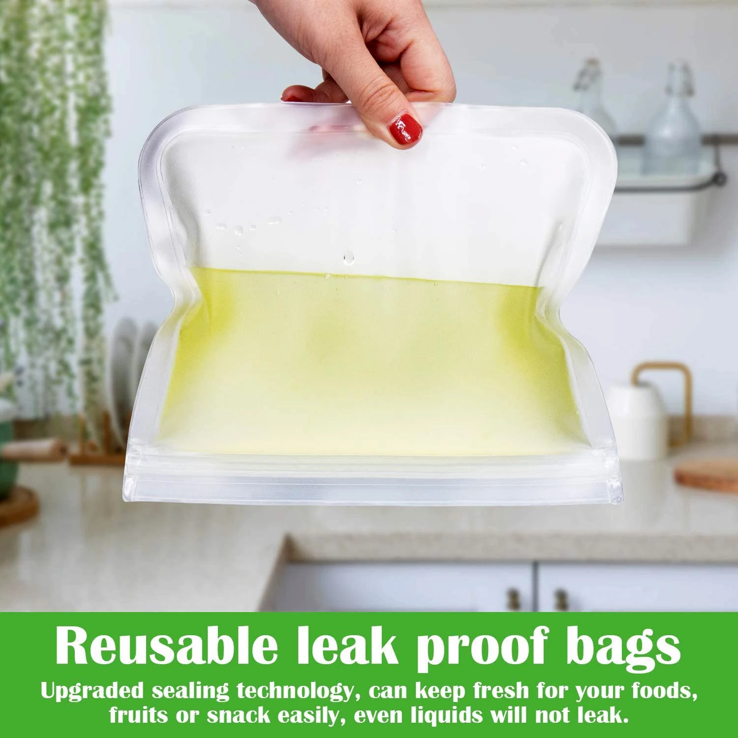 Reusable Food Storage Bags,Clear BPA Free Flat Freezer Bags,PEVA Food Lunch Bags Leakproof for Meat Fruit Veggies Snacks