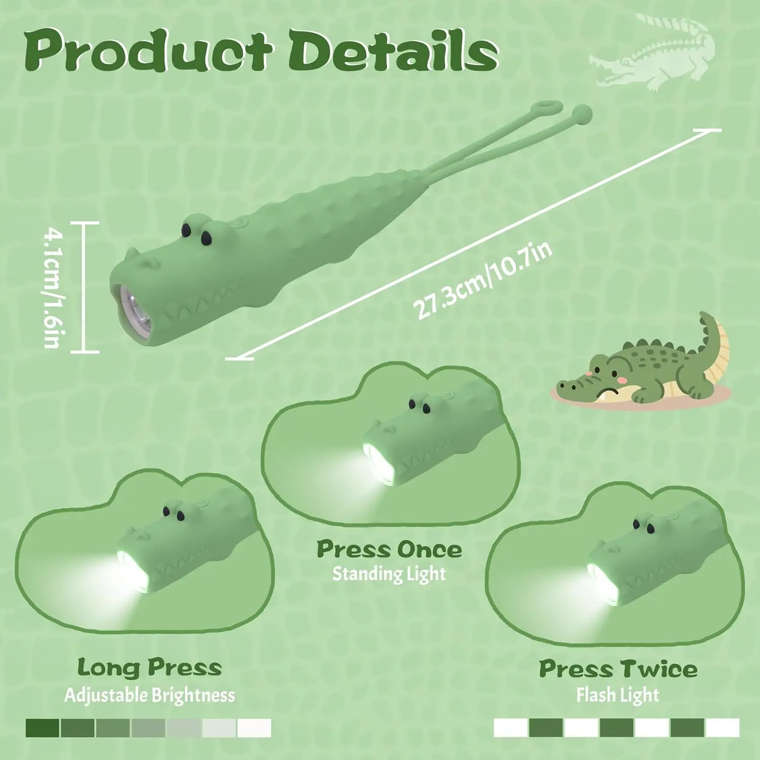 Kids Silicone Flashlight, Dimmable Rechargeable Night Light with Animal Design for Toddlers, Portable Torch for Home, Camping &