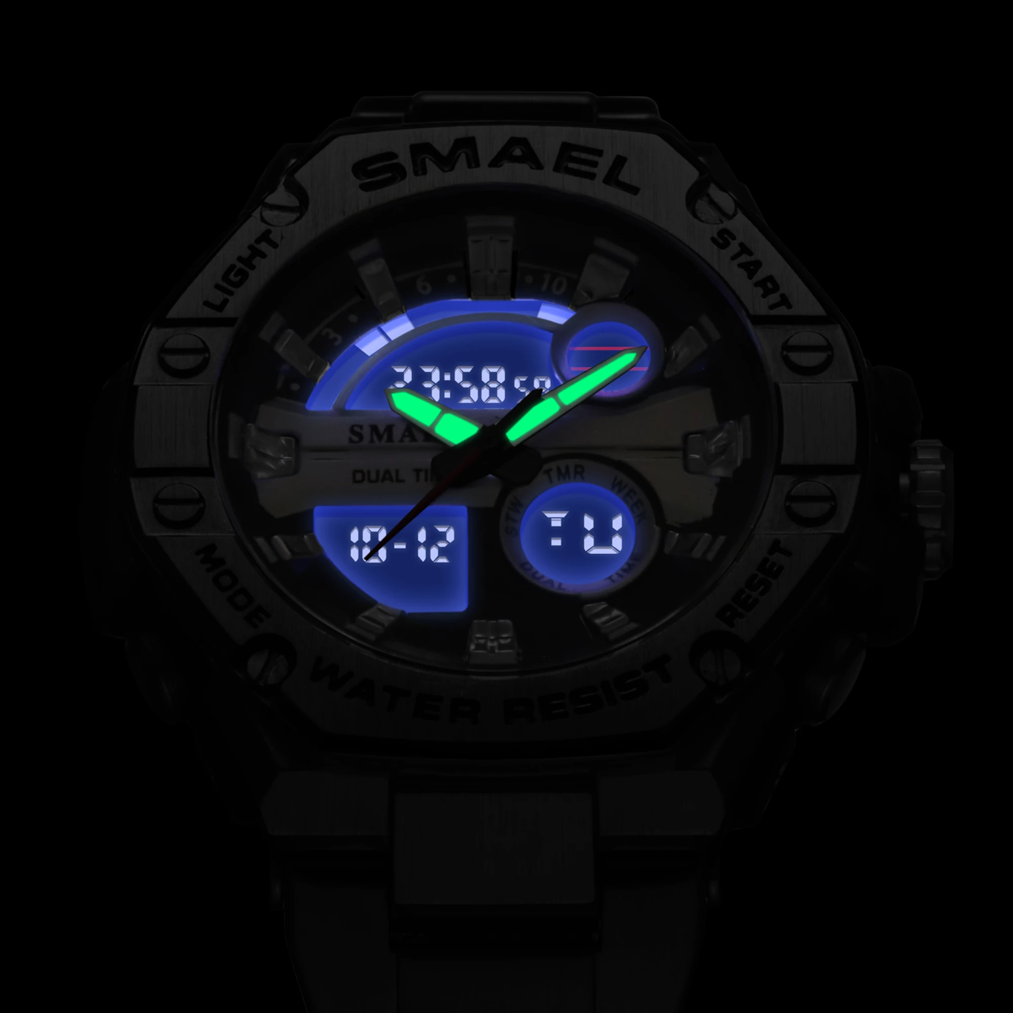 SMAEL Brand Men Watches Quartz Dual Time Stainless Steel Watch Bussiness  Wristwatches 8090 Light 50m Waterproof Fashion Watches