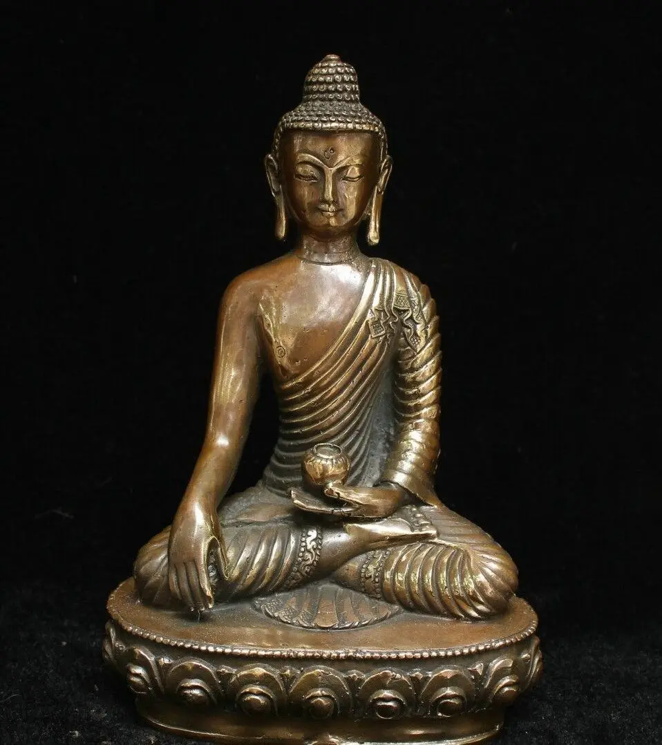 

Tibet Buddhism Temple old Bronze Copper Seat Bowl Menla Medicine Buddha Statue