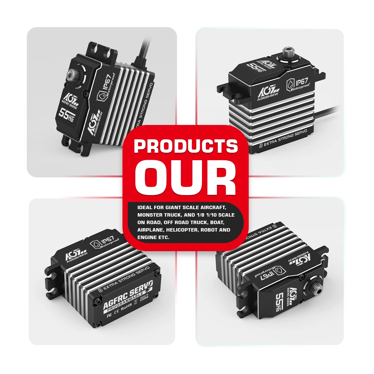 Agfrc a86bhmw a81bhmw 55kg 45kg magnetisches wasserdichtes ip67 bürstenloses digitales rc servo für rc auto crawler boot – Detail 5