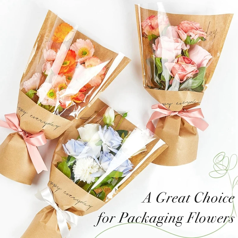 20 PCS Torebki na kwiaty na bukiety, 11 x 5,1 x 17,3 cala Kwiatowe rękawy Kwiatowy papier do pakowania Bulk Florist Opakowania