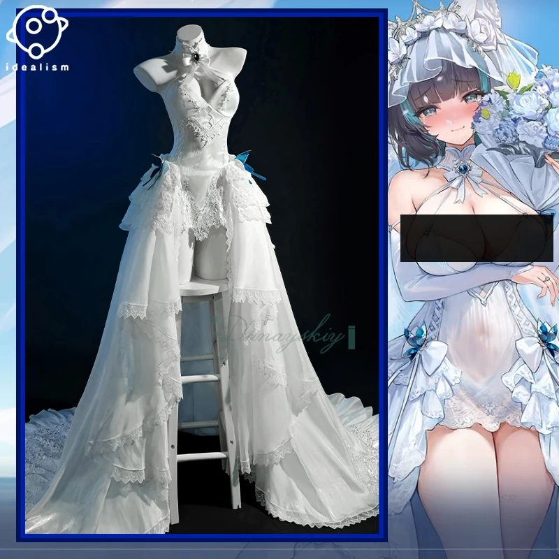 

Anime Azur Lane Cheshire Wedding Dress Cosplay disfraz Veil Sweet Lolita Uniform Wig Full Set For Girl Women Halloween Party