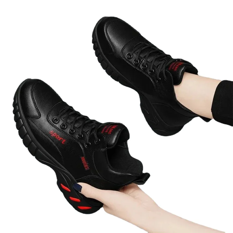 Women  High Quality Leather Athletics Running Shoes Female Winter Non-slip Casual Sneakers Ladies Sport Jogging Shoes 2024