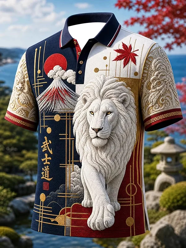 2027 Summer Men's Polo Shirt - Japanese Samurai Series 3D Printed Outdoor Sports Breathable Quick-Drying Top Family Style