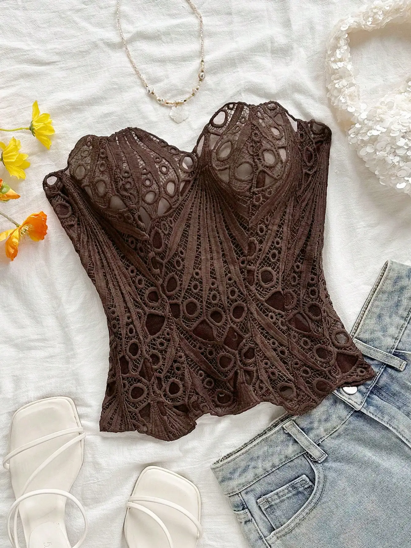 

Корсетный топ коричневого цвета, с вырезами, без бретелек, сексуальная летняя одежда для отпуска