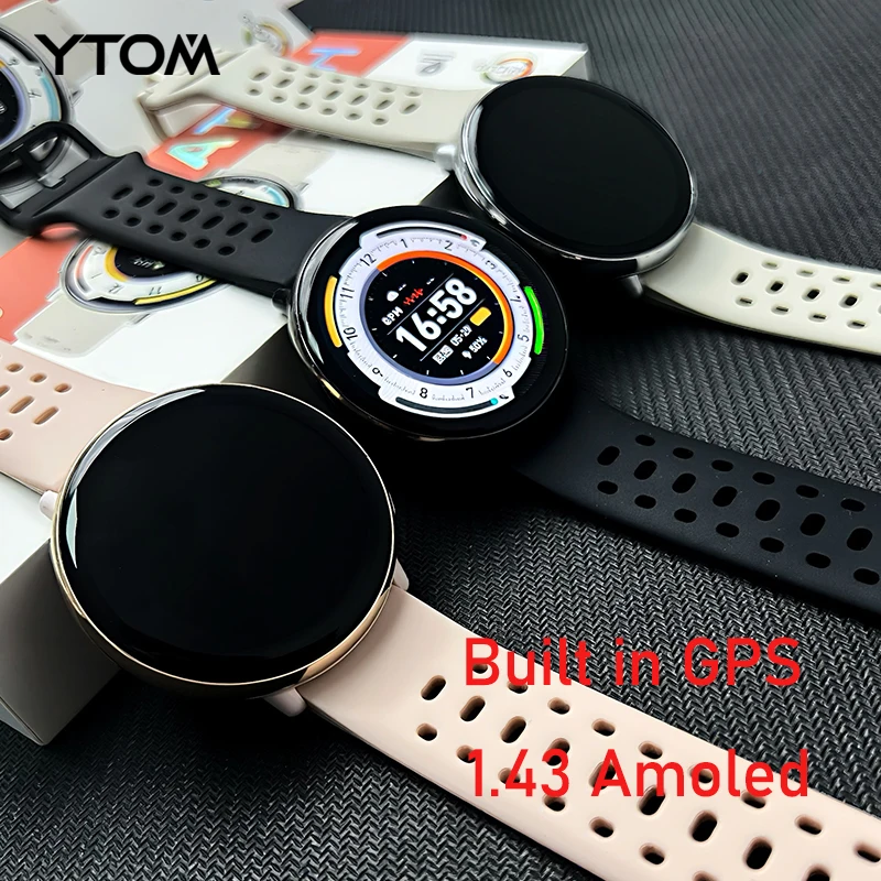 

YTOM НОВИНКА HD21 Встроенные GPS SmartWatch 1,43 дюйма AMOLED GPS Bluetooth Телефонные звонки Спортивные умные часы для мужчин и женщин Водонепроницаемые