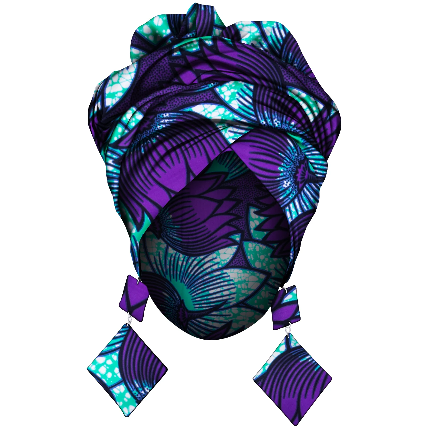 African Fashion Style Headscarf Earring for Women Handmade Ankara Print Women Ear Wear and Head Wrap 2 Pieces Wyb880 - view 5