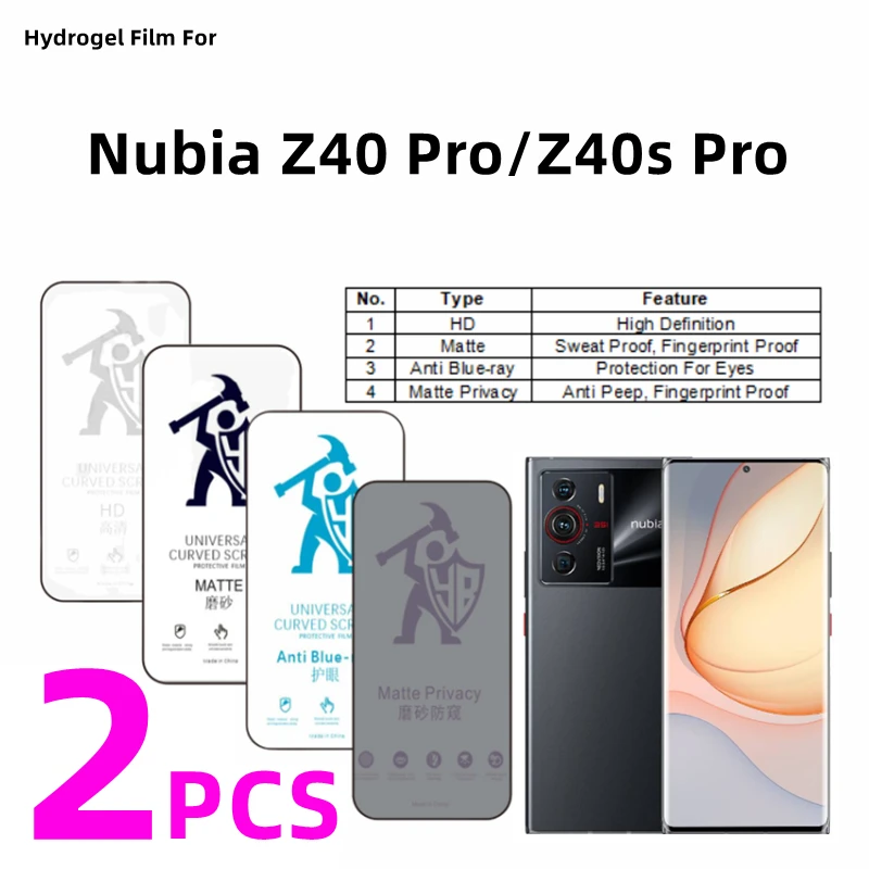 

2pcs HD Hydrogel Film For Nubia Z40 Pro Matte Screen Protector For Nubia Z40s Pro Eye Care Anti Spy Matte Protective Film