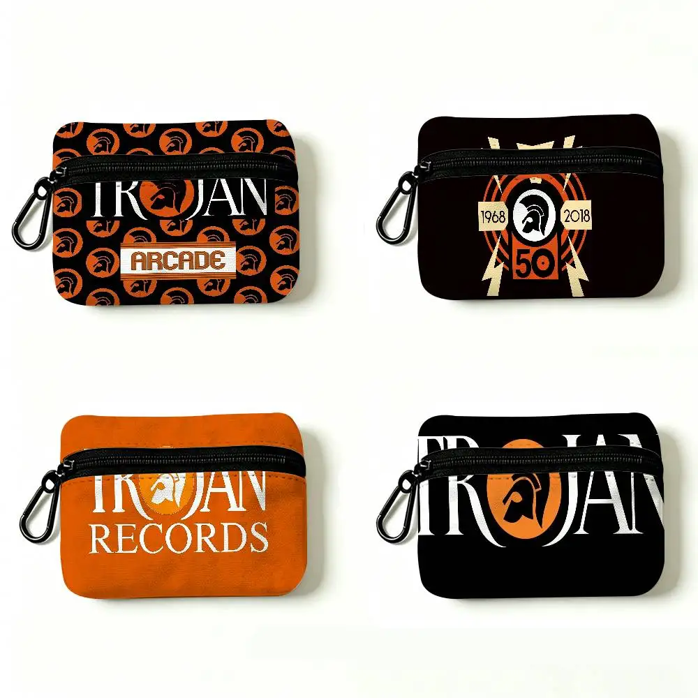Trojan Records Logo Oxford Fabric Mini Coin Wallet Smooth Zipper Hanging Design Multi-use Small Storage Bag For Travel