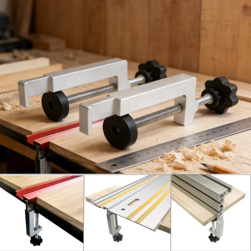 Universal Fence Clamps T-Slot Clamps Table Saw Guide Rail Clamps Aluminum Alloy Fixed G Clamp for Workbench Woodworking Tools
